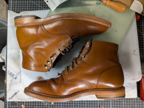 Photo by ZelieDad on September 21, 2025 of the Grant Stone Diesel Boot in Badalassi Carlo Saddle Tan Minerva.