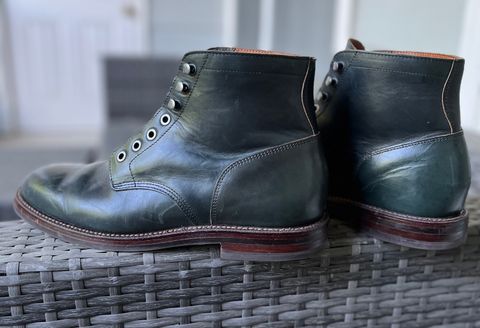 Photo by Arby on May 13, 2026 of the Grant Stone Diesel Boot in Horween Navy Chromexcel.