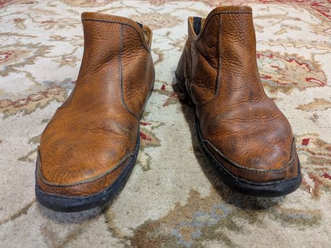 Photo by Valliant on January 1, 2026 of the Queen City footwear Vermont House Shoe Hi-Top in Unknown Leather.