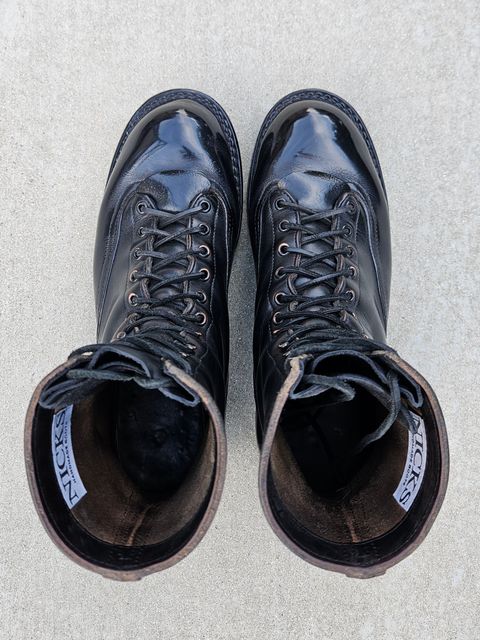 Photo by shipwreckwillie on July 13, 2026 of the Nicks Lace To Toe in Horween Black Chromexcel.