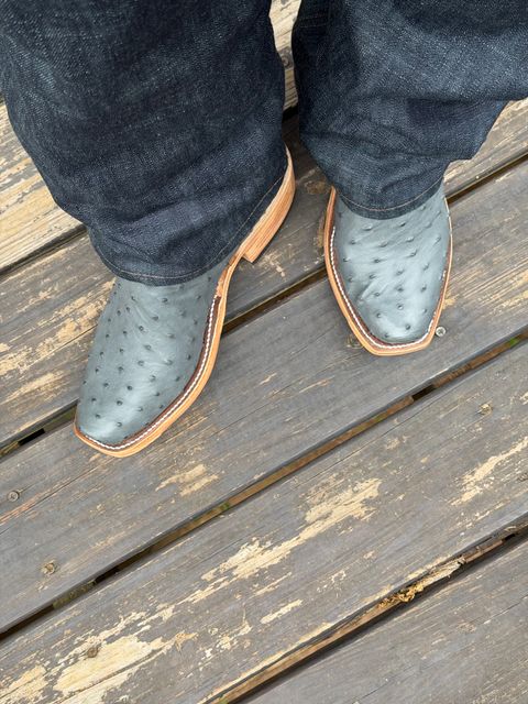Photo by BigDawg308 on July 3, 2026 of the Anderson Bean Cutter Toe in Full Quill Ostrich & Gloveskin.
