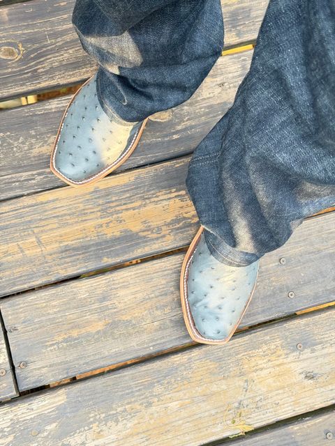Photo by BigDawg308 on July 4, 2026 of the Anderson Bean Cutter Toe in Full Quill Ostrich & Gloveskin.