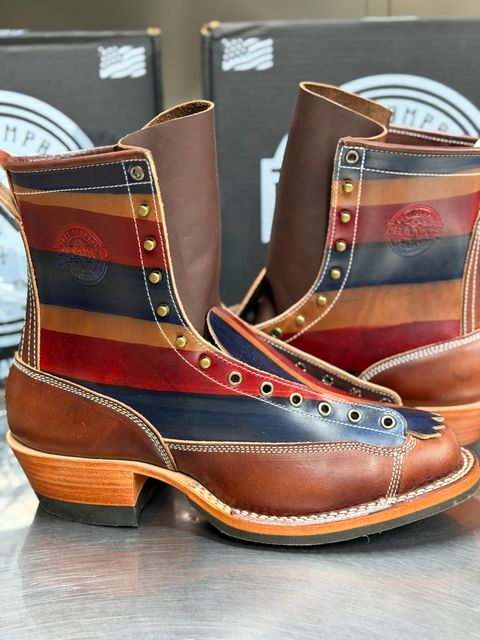 Photo by BigDawg308 on July 14, 2026 of the Frank's Boots The Baker Boot - 250th USA Anniversary in Wickett and Craig Flag & Wickett & Craig Medium Brown Traditional Harness.