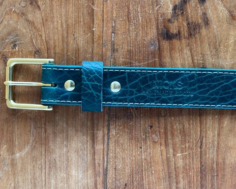 Photo by ThatShowroomGuy on October 2, 2025 of the Nicks Heritage Belt in Turquoise Shrunken Bison.