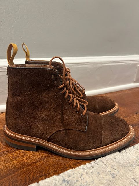 Photo by nbabula on November 5, 2024 of the Tricker's Brett Derby Boot in C.F. Stead Polo Brown Oiled Desert.