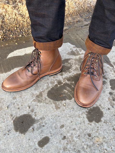 Photo by DWool on February 20, 2025 of the Grant Stone Diesel Boot in Horween Dune Chromexcel.