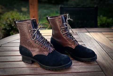 Photo by Ankle333 on September 11, 2024 of the Nicks MTO in Law Tanning Black Roughout Shruken Bison & Law Tanning Walnut Smooth Shruken Bison.