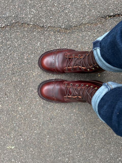 Photo by DeliciousGuess6449 on April 25, 2025 of the Frank's Boots Front Range in Wickett & Craig Chestnut Oiled Latigo.