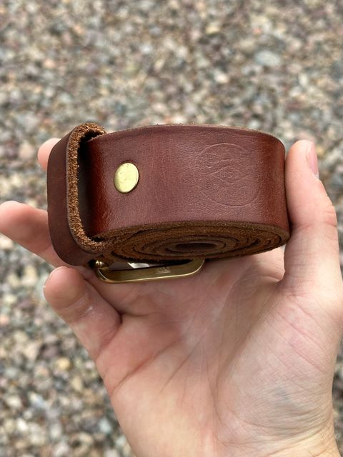 Photo by AndrewsBoots on January 1, 2026 of the Homestead Brand Essential Leather Belt No. 1508 in Distressed Brown Full Grain USA Tanned Latigo.