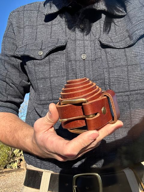 Photo by AndrewsBoots on February 1, 2026 of the Homestead Brand Essential Leather Belt No. 1508 in Distressed Brown Full Grain USA Tanned Latigo.