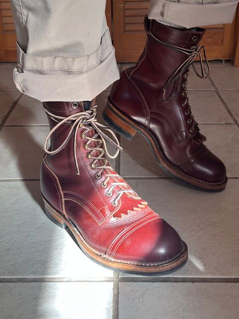 Photo by AndrewsBoots on October 8, 2025 of the Drew's Boots 8-inch Contractor Toe Cap in Brown Cyclone.