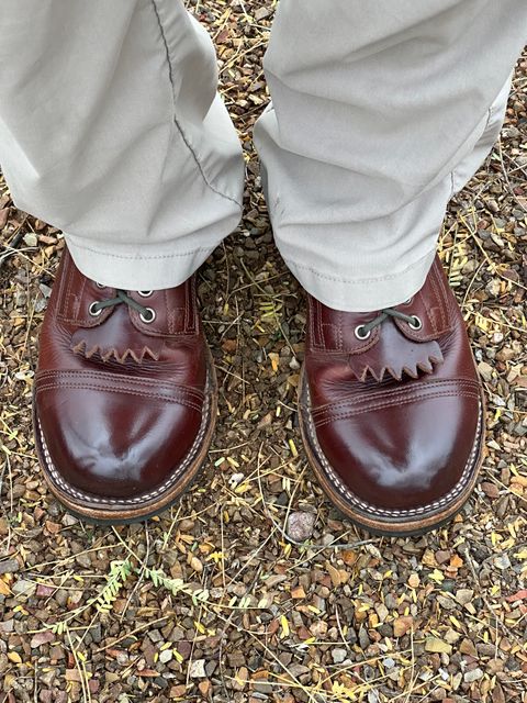 Photo by AndrewsBoots on December 25, 2025 of the Drew's Boots 8-inch Contractor Toe Cap in Brown Cyclone.
