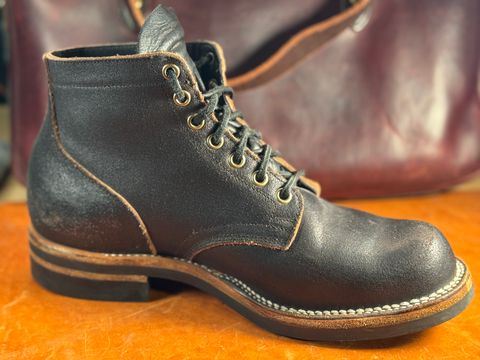 Photo by JGHutch on October 31, 2024 of the Viberg Service Boot in Horween Black Waxed Flesh.