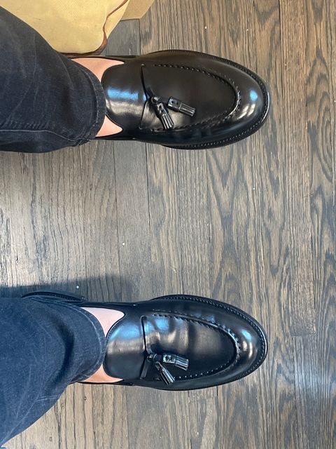Photo by Riott on June 6, 2023 of the Grant Stone Tassel Loafer in D'Annonay Black Calf.