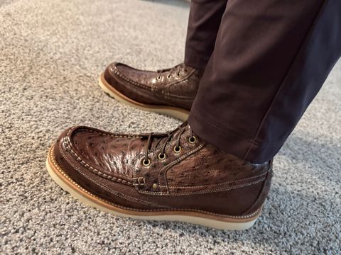 Photo by jmcmillan on July 10, 2025 of the Grant Stone Field Boot in Kango Tobacco Ostrich.