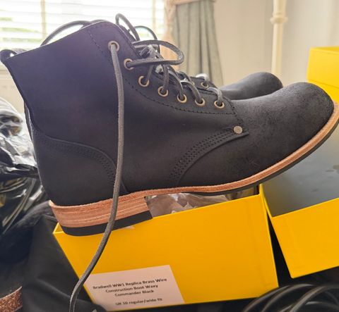Photo by Assassindave on July 18, 2026 of the Goral B5 Brass Wire in C.F. Stead Black Waxy Commander Suede.