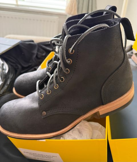 Photo by Assassindave on July 18, 2026 of the Goral B5 Brass Wire in C.F. Stead Black Waxy Commander Suede.