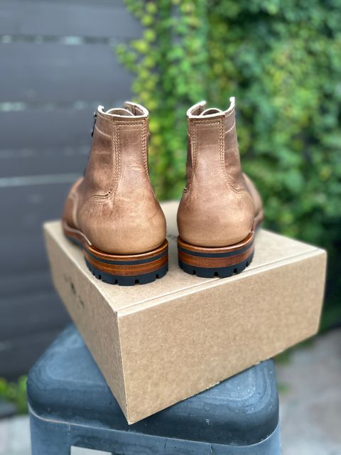Photo by JB on July 1, 2024 of the Truman Plain Toe Boot in Horween Natural Cypress.
