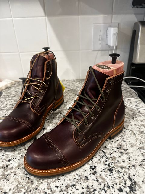 Photo by alfonso02 on April 12, 2024 of the Truman Cap Toe Boot in Blood Ox Double Shot.