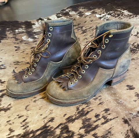 Photo by milokolb on August 6, 2025 of the Milo Kolb Logger Boots in Horween Brown Chromexcel & Horween Natural Latigo.