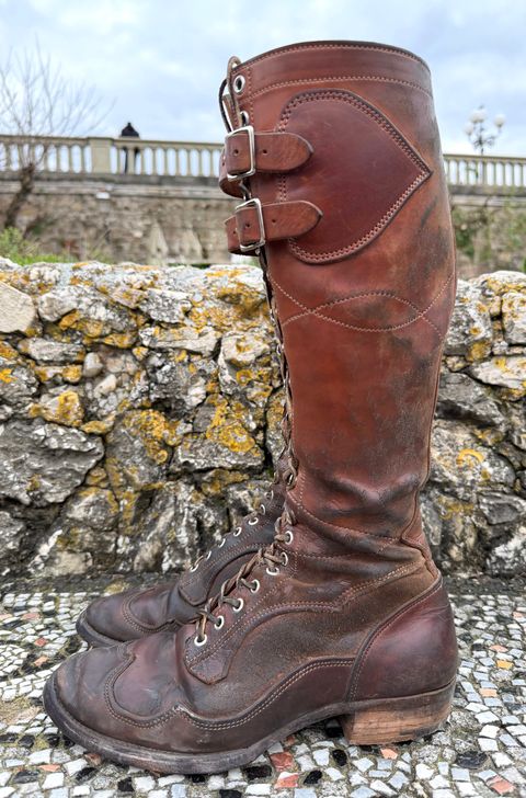 Photo by milokolb on March 3, 2026 of the Milo Kolb Tall Derby Boots in Guidi Flower Culatta Whiskey.