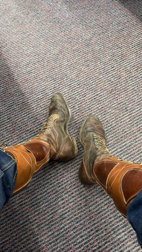 Photo by milokolb on March 15, 2026 of the Milo Kolb Tall Derby Boots in Guidi Flower Culatta Whiskey.