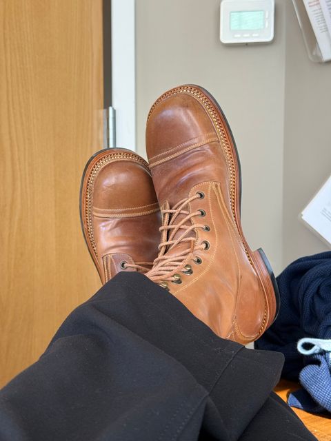 Photo by chris.8888 on March 9, 2026 of the Caswell Boot Company x Fortis Munson Last Collaboration in Horween Natural Shell Cordovan.