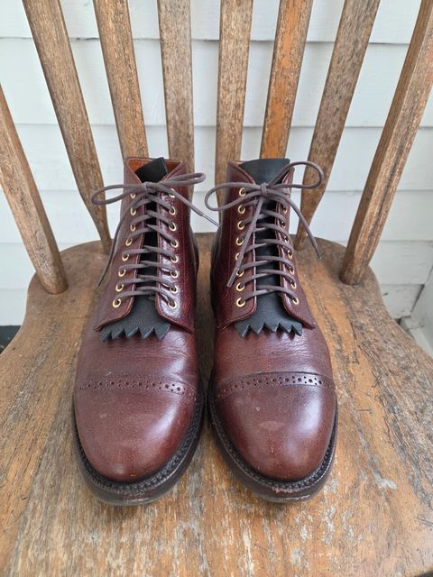 Photo by philosophersboots on January 5, 2026 of the Grant Stone Garrison Boot in C.F. Stead Crimson Classic Kudu.