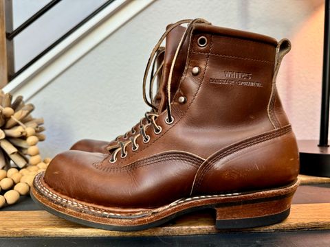 Photo by EliCashsWildcat on November 6, 2024 of the White's 350 Cutter in Horween British Tan Chromexcel.