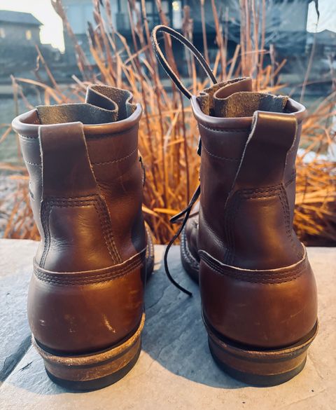Photo by EliCashsWildcat on December 6, 2024 of the White's 350 Cutter in Horween British Tan Chromexcel.