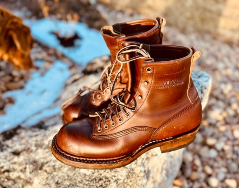 Photo by EliCashsWildcat on January 5, 2025 of the White's 350 Cutter in Horween British Tan Chromexcel.