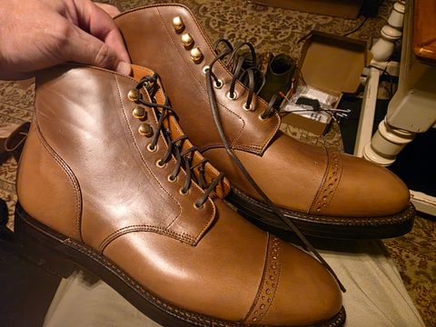 Photo by Sergeant82d on March 28, 2025 of the Grant Stone Garrison Boot in Horween Dune Chromexcel.