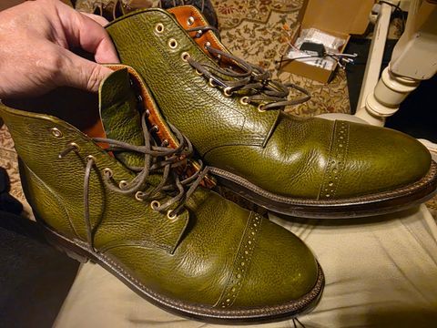 Photo by Sergeant82d on March 28, 2025 of the Grant Stone Garrison Boot in Badalassi Carlo Olive Green Minerva.
