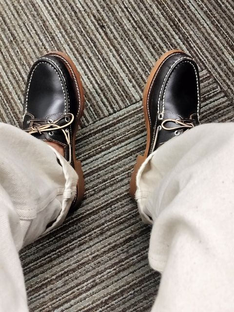 Photo by StuntTriple on July 16, 2026 of the Thursday Handsewn Loafer in Dark Brown Waxed Roughout Leather.