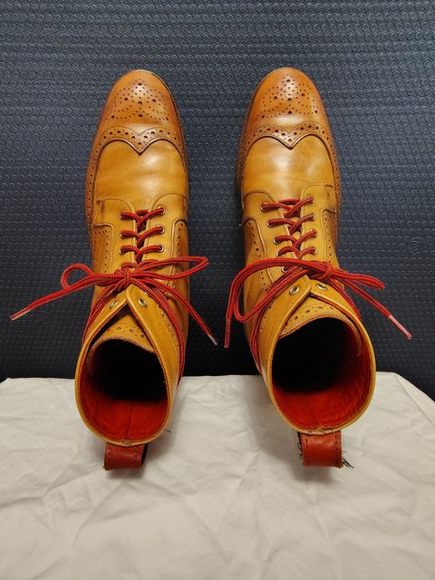 Photo by EMJ on February 3, 2026 of the Allen Edmonds Dalton Wingtip Dress Boot in Walnut Calfskin.