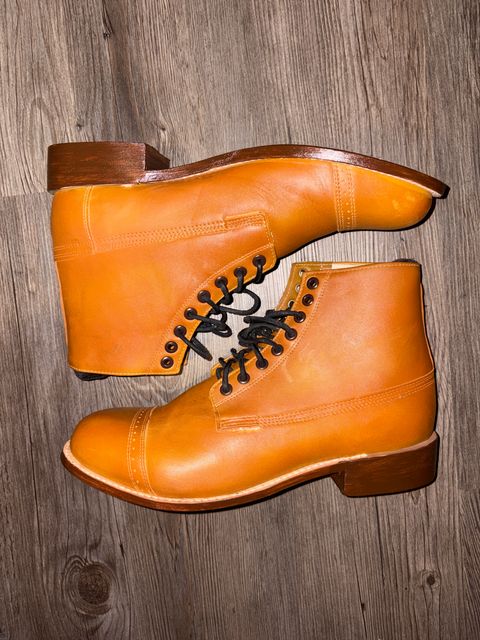 Photo by RTRSnk004 on April 24, 2026 of the SM Wholesale Reproduction 1912 US Army Marching Boot in Vegetable-tanned Cowhide & Canvas Liner.