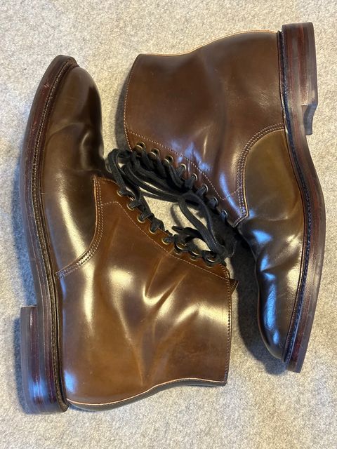 Photo by bootguy on April 5, 2025 of the Grant Stone Edward Boot in Horween Maduro Shell Cordovan.
