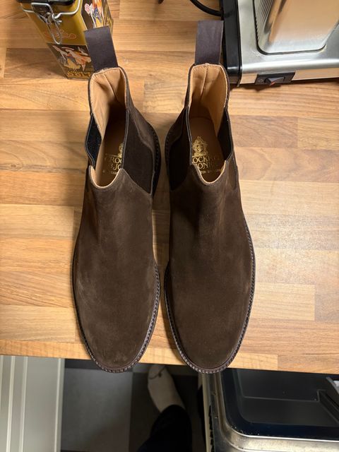 Photo by JSD on February 21, 2026 of the Crockett & Jones Chelsea 11 in Dark Brown Roughout Suede.
