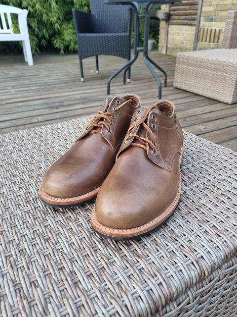 Photo by JSD on May 7, 2025 of the Oak Street Bootmakers Trench Oxford in Horween Natural Chromexcel.