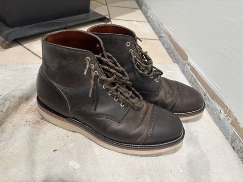 Photo by j03_gr1nd on December 5, 2024 of the Grant Stone Garrison Boot in teton waxy stag from gallun tannery.