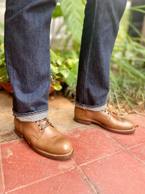 Photo by Rmtm on October 4, 2024 of the Viberg Service Boot in Horween Natural Chromexcel.