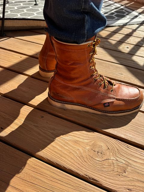 Photo by thwompd on March 26, 2025 of the Thorogood American Heritage 8" Moc Toe in Tobacco Gladiator Oil-Tanned.
