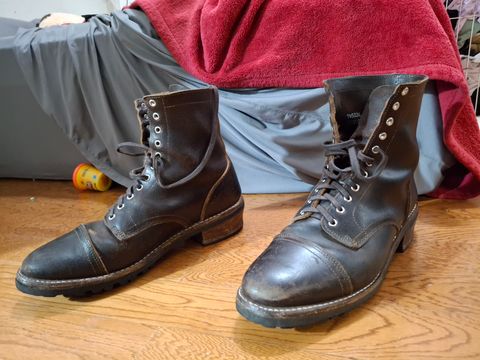 Photo by precision_arc_welding on July 7, 2026 of the Thursday Logger in Horween Waxed Cacao.