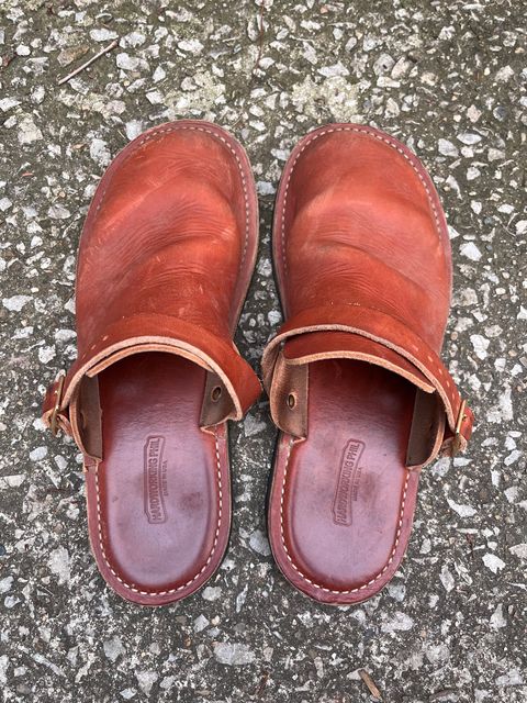Photo by prichardson on July 26, 2026 of the Hardworking Phil Dam Stomper in Horween Unknown.