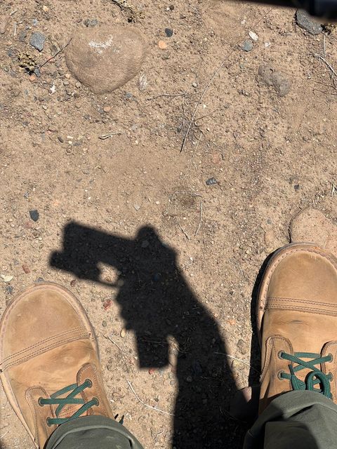 Photo by bootsnfloors on July 10, 2025 of the Jim Green African Trooper Barefoot in Fudge Crazy Horse.