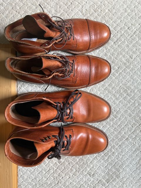 Photo by moznme on June 28, 2025 of the Viberg Service Boot BCT in Horween English Tan Dublin.