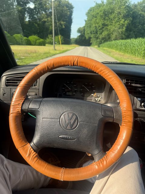 Photo by Hiester on June 28, 2026 of the HiesterLeatherWorks Steering Wheel Cover in Unknown Natural Veg Tan.
