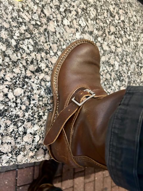 Photo by Vic on January 15, 2026 of the White's Nomad Engineer Boots in Horween Cinnamon Waxed Flesh.