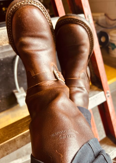Photo by Vic on May 21, 2026 of the White's Nomad Engineer Boots in Horween Cinnamon Waxed Flesh.