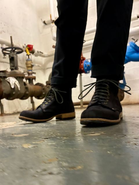 Photo by Vic on July 13, 2026 of the Goral Bradwell WW1 Replica in C.F. Stead Black Waxy Commander Suede.